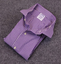 Brooks Brothers Slim Fit Sz 17 - 33 Button Down Purple White Vertical Stripe