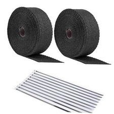 20Pcs Ties + 2 Roll x 50FT Black Motorcycle Exhaust Heat Wrap Roll Fiberglass 