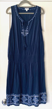 WOMENS J. JILL EMBROIDERED SMOCKED WAIST TANK SLEEVELESS DRESS TASSELS MEDIUM
