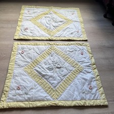 Vintage Lot 2pc Set Quilted Cotton Pillow Shams Yellow Pink Floral Cottage 23x29