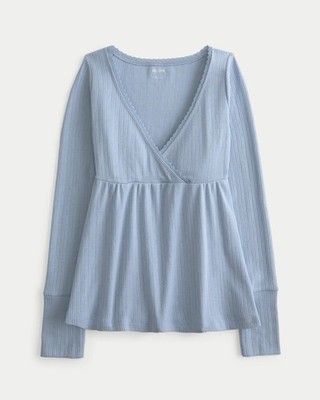 NWT Hollister y2k EASY LONG-SLEEVE POINTELLE BABYDOLL TOP bella