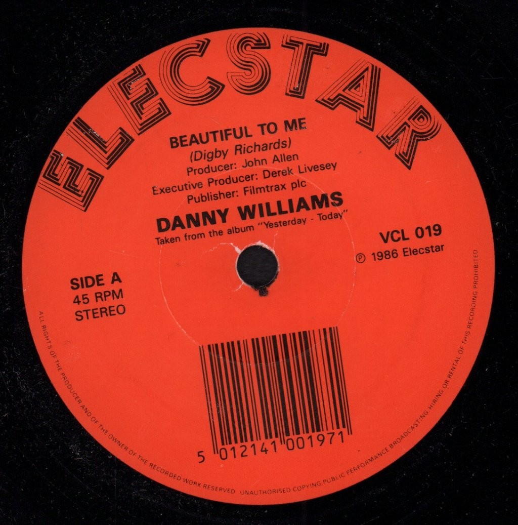 Danny Williams Beautiful To Me 7"" vinyl UK Elecstar 1986 VCL019