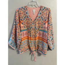 Chicos Zip Front Kimono Jacket Boho Print Size 2