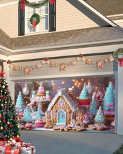 Christmas Garage Door Banner Cover 6 x 6 x 13 ft, White Cherry Pink Turmeric