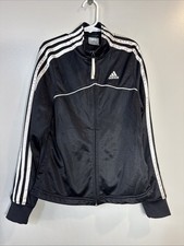 Adidas Kids Black Track Jacket White Stripes Zip Front Size M 10A