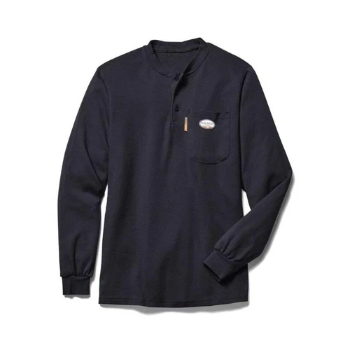 NEW NWT Rasco FR Flame Resistant Mens Henley Long Sleeve 2XL XXL Black FR0101BK - product listing photo