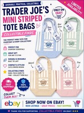 Trader Joe s Mini Pastel Stripe Canvas Tote Bag 2026 Limited Edition Blue