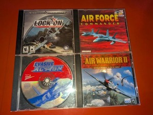 Lot of 4 VTG PC Air Combat Airplane Flying Games: Warrior II, Lock On +++
