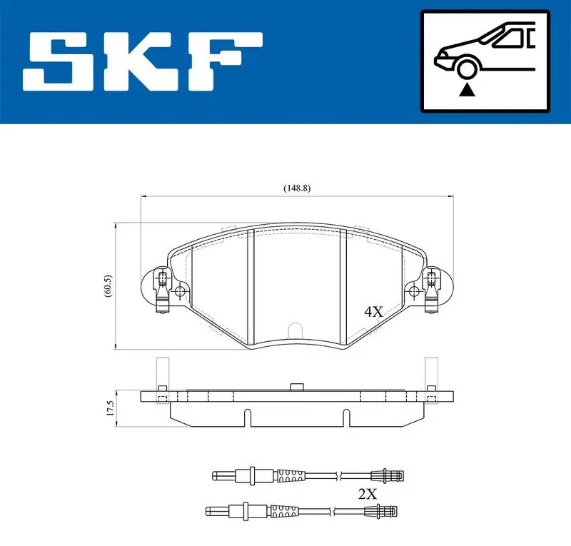 Skf Schwarz Scheibenbremse Bremsbelag Vkbp 80463 E - 4Er Set - Position Vorderachse Höhe 78 Mm Länge 171 Mm Breite 131 Mm Dicke 17,5 Mm - Oe Qualität - Bild 2