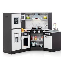 Kids Corner Kitchen Playset Wooden Pretend Play Toy with Microwave  Ice Maker