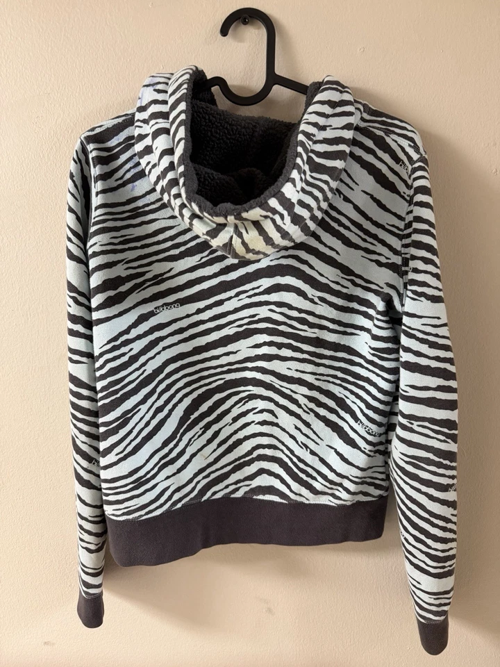 Women’s Zebra Stripe Billabong Hoodie Zip Up Y2K Surf Skate Women’s Medium - Image 2 of 4