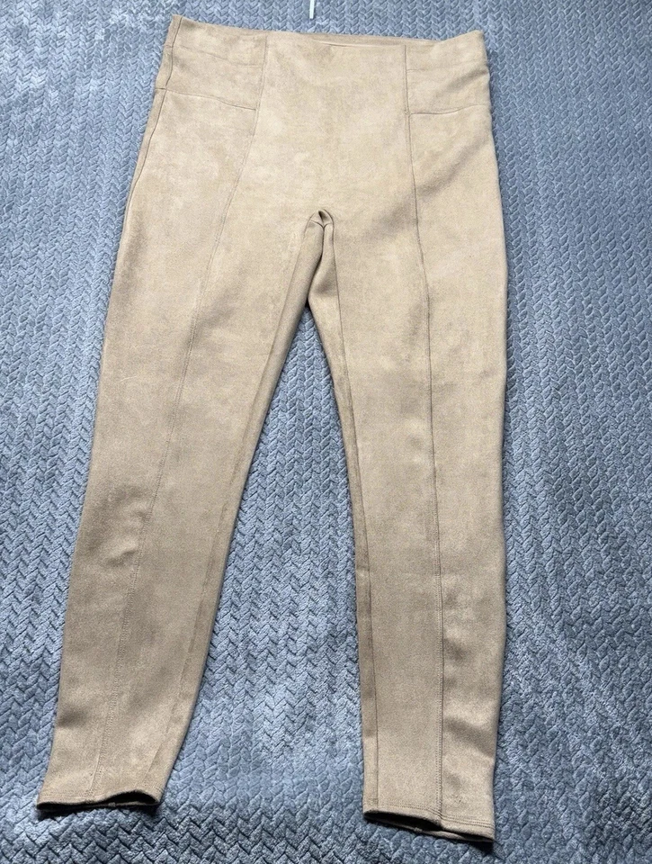 Leggings femininas Spanx de camurça sintética 2XT marrom camelo cintura alta calças elásticas - Imagem 2 de 4