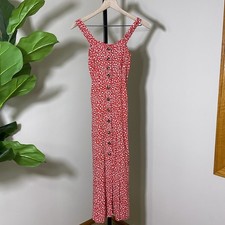 Japna Red Floral Maxi Dress Womens Size Small Button Front Smocked Boho