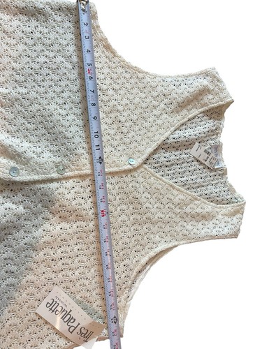 VTG Tres Paquette Cream Open Knit Crochet Button Up Vest 2X NWT 90s Beachy Boho - Picture 8 of 10