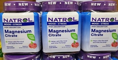 (3) NATROL Magnesium Citrate Mood/Stress 60 Gummies Raspberry 6/26 Free Shipping