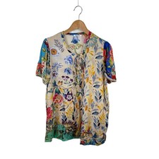 Johnny Was Blu Mai Silk Tunic S Floral Short Sleeve