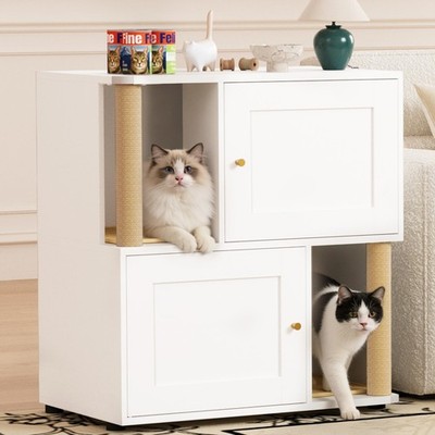 Cat Litter Box Enclosure for 2 Cats, Metal Hidden Double Litter Box Enclosure...