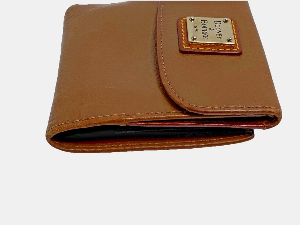 Dooney & Bourke Bi-Fold Small Snap Card Wallet Cognac Brown Pebble Grain Leather - Image 4 of 4