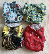 LilyBee Baby Boy Lot 4 Pocket Reusable Cloth Diapers Farm Tractor Bandana Guitar