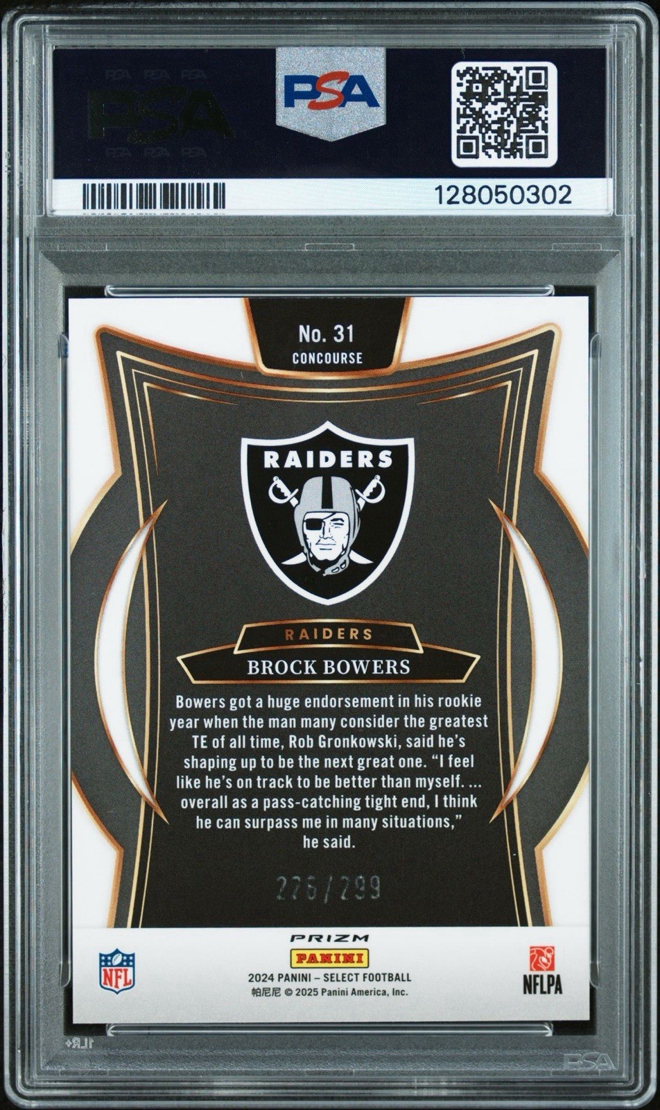 2024 Select - Concourse Brock Bowers #31 Copper Shock Prizm 236/299 (RC) PSA 9