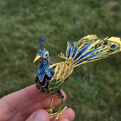 Peacock Ornament Cloisonné Bird Christmas Vintage