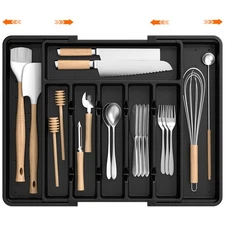 Large Silverware Organizer, Expandable BPA Free Utensil Drawer Organizer, Adj...