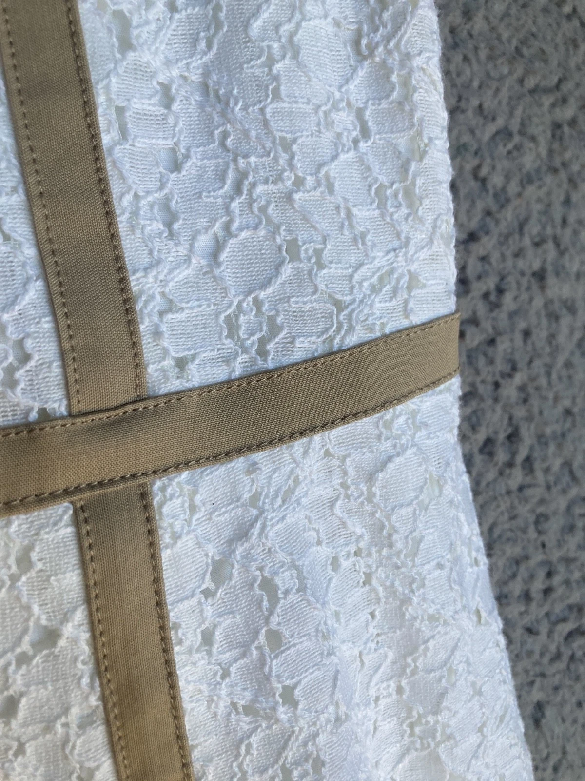 Abito Michael Kors donna 6 bianco pizzo sovrapposizione tortora reggenza tubino boho matita