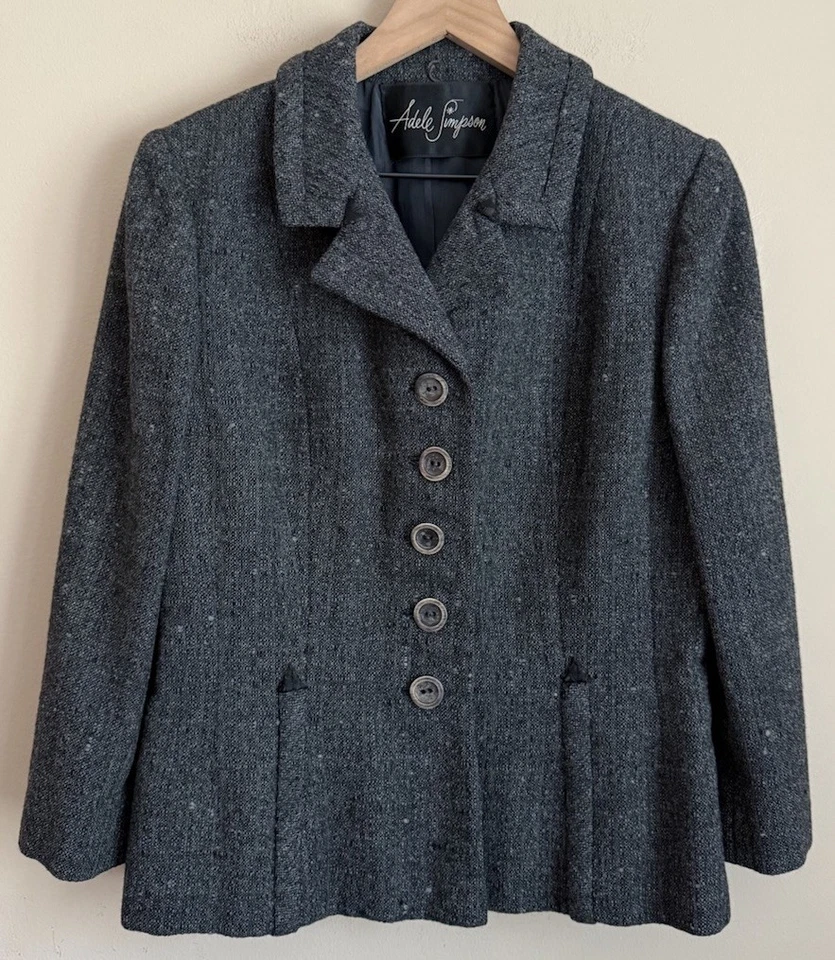 Dress Suit Vintage Wool Tweed Secretary Adele Simpson 50s 60s Womens Size Medium - Image 3 of 4