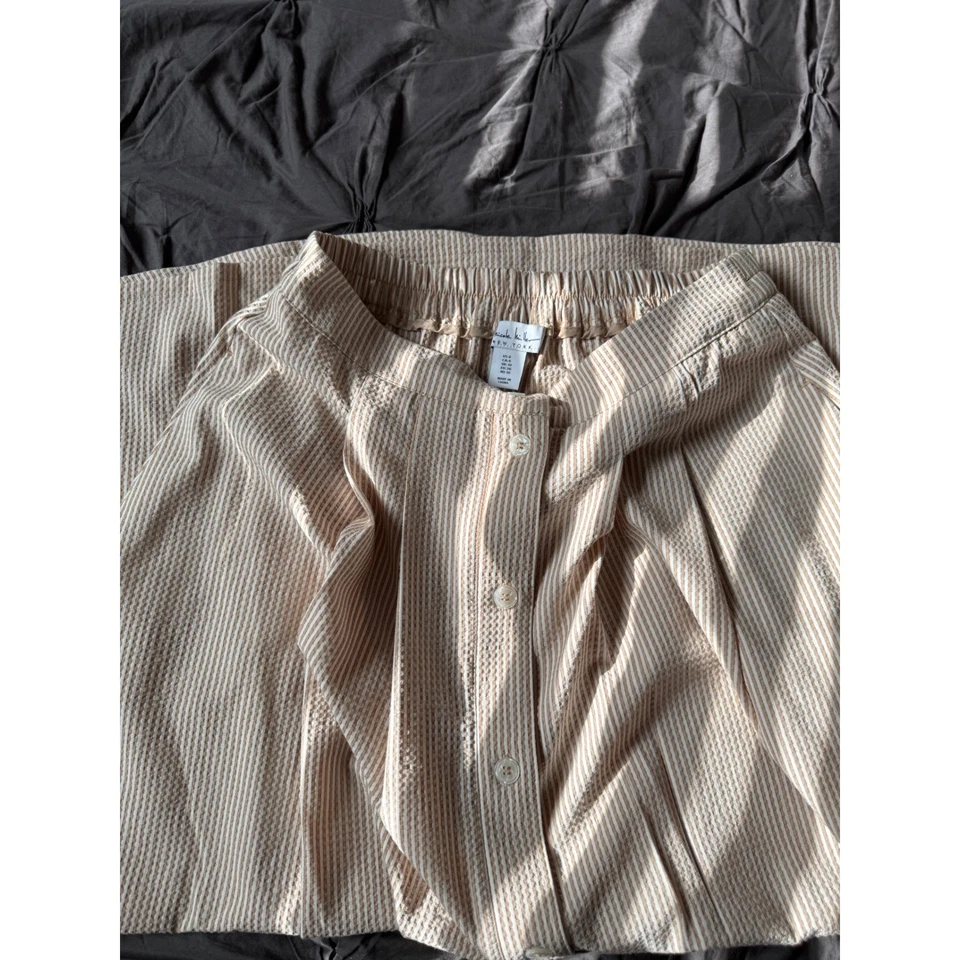 NWOT Nicole Miller Striped Button Front Midi Skirt A Line Elastic Waist Neutral - Image 4 of 4