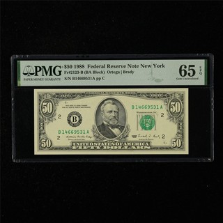 1988 Federal Reserve Note New York 50 Dollars Fr#2123 B PMG 65 EPQ Gem UNC