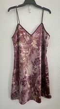 90s Y2K Secret Treasures Satin Taupe Floral Nightie Mini Slip Dress Lingerie L