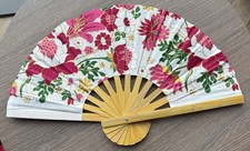 Fan Thai Folding Red Flowers Hand Bamboo Thailand Decor                         115