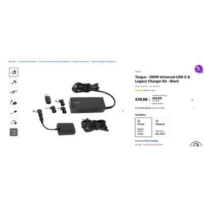 Targus Universal Laptop Charger 100W Universal A.C Adaptor APM108TT New in Box