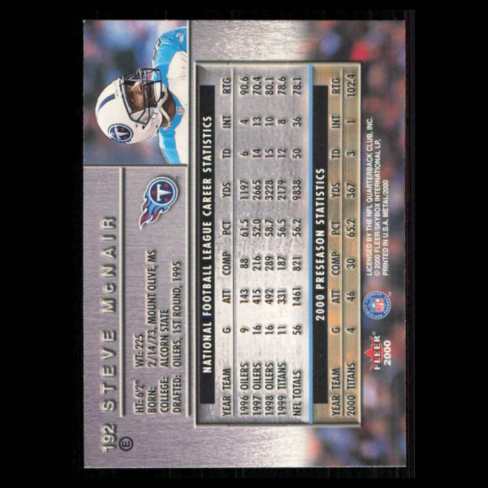Steve McNair #192 2000 Fleer Metal Emerald Tennessee Titans Football Card NFL NM - Image 2 of 3