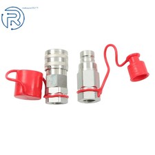 3/4" NPT Flat Face Hydraulic Quick Connect Coupler / Coupling Set w/Dust Caps