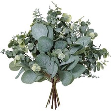 10 Pcs Mixed Eucalyptus Leaves Stems Bulk Artificial Silver Dollar Picks Faux...