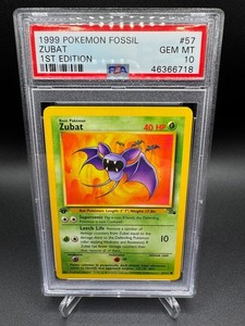 PSA 10 GEM MINT -🔥WoTC VINTAGE🔥1999 POKEMON FOSSIL - ZUBAT 1ST EDITION #57