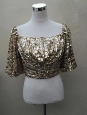 Virgos Lounge size 12 BNWT gold sequined cropped top puff sleeves