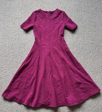 Zara Woman Fit & Flare Midi Dress Textured Short Sleeve Magenta Size Small New