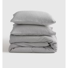 NEW Quince Organic Luxe Honeycomb KING Duvet Cover Set Shams Light Gray