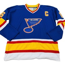 St Louis Blues Hockey Jersey Mens 48 Blue NHL Brett Hull Captain CCM Vintage