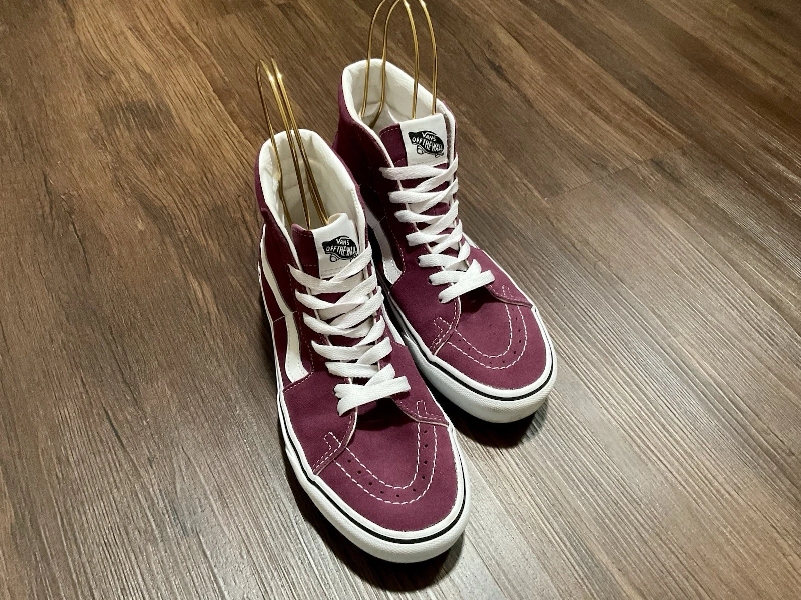 Scarpe sneakers VANS uomo 5 5 donna 7 classiche alte stringate bordeaux bianco