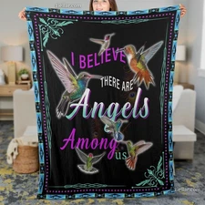 Hummingbird Fleece Blanket, Custom Personalized Blanket with Angels Among Us