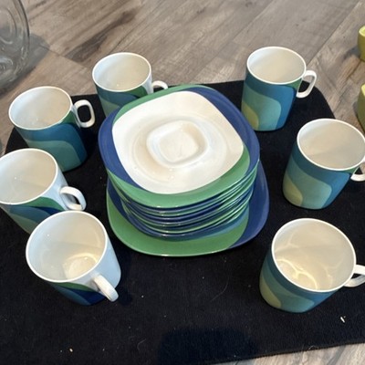 Block Langenthal Transition saucers Set Study in Squares Blue Green Square