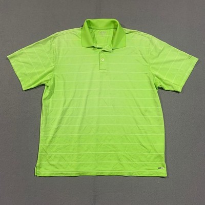 Champion Golf Duo Dry Mens L Chartreuse Green Striped Short Sleeve Polo Shirt