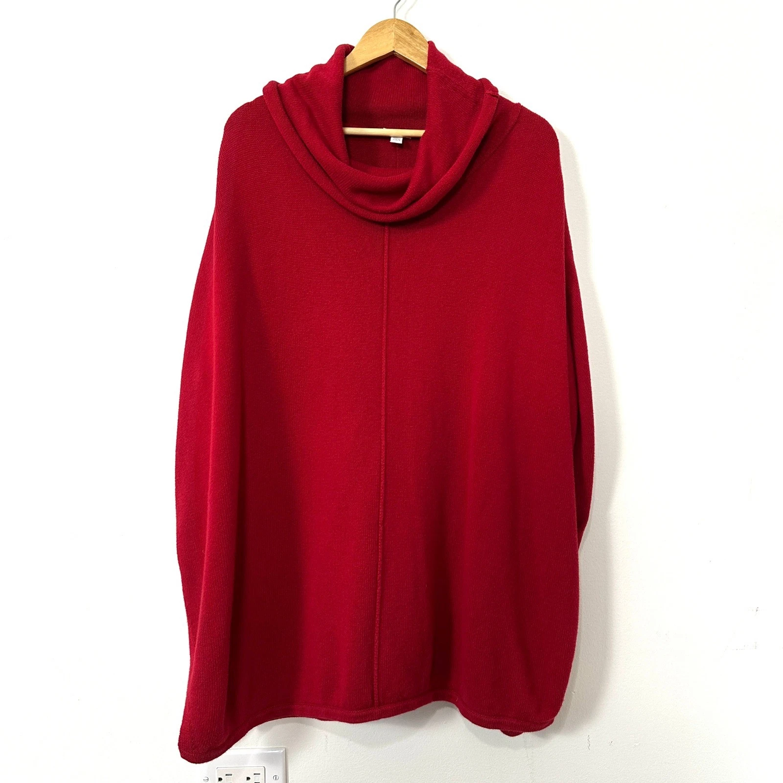 Pure Jill Red Cowl Neck Knit Poncho Sweater Oversized XS S Tunic Cotton Cashmere