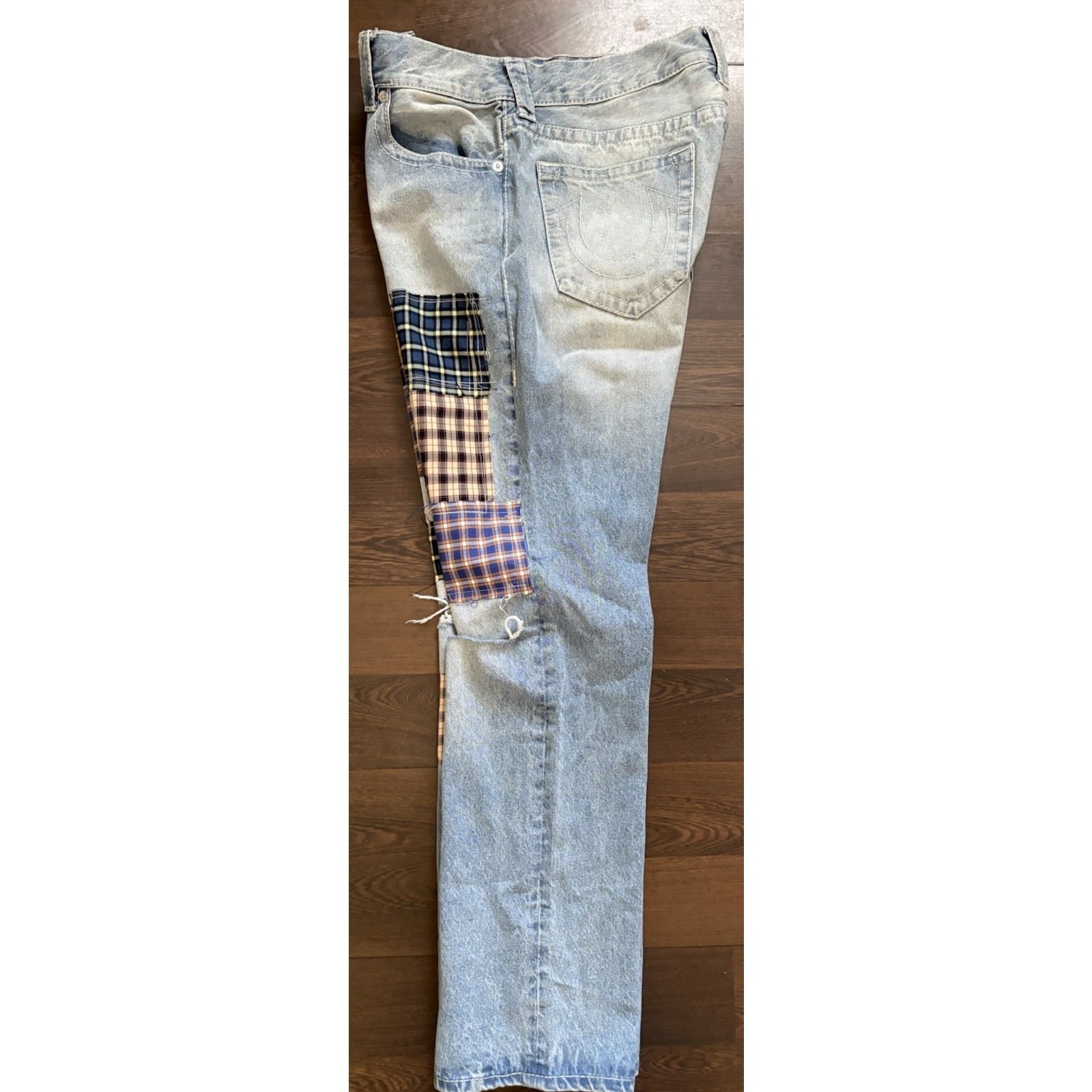 Rare True Religion Ricky Big T Patchwork Applique Straight Jean 34x32 $224 image 7