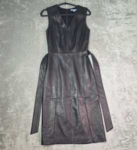 chinese dress ladies 1980's Vintage Black Leather Dress w/ Mutton Sleeves Size 2/4