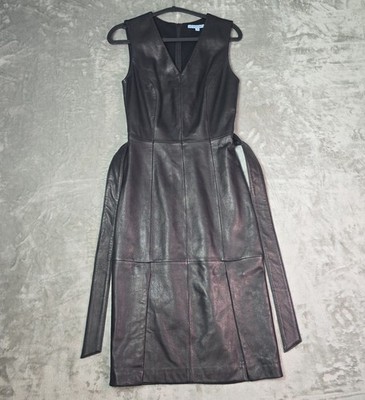 Antonio Melani Black Leather Sleeveless Fit & Flare Dress Women's Large  Elegant | eBay