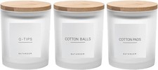 3PCS Modern 13.53oz Transparent Bathroom Canisters with 12 Labels & Wooden Lid 
